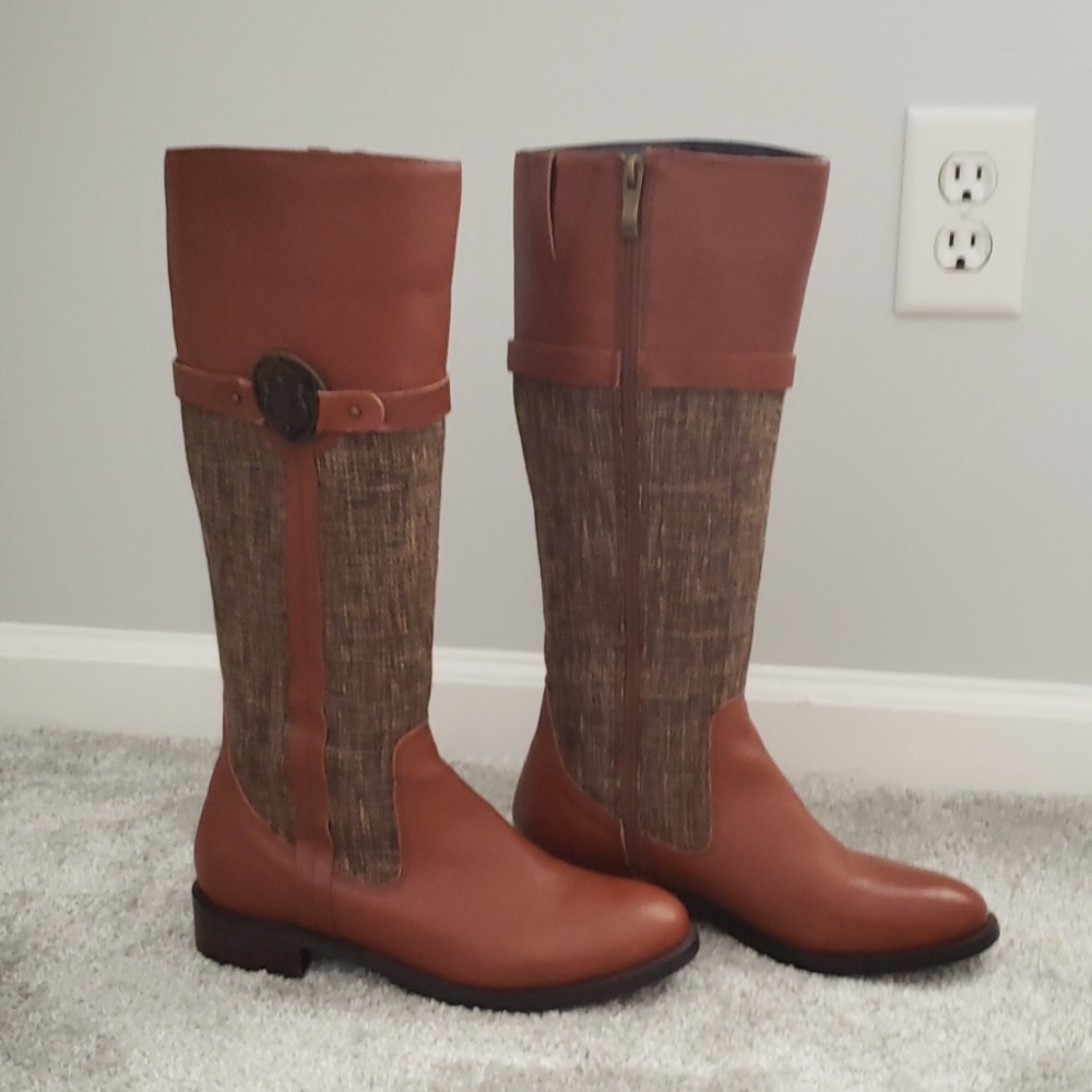 Leather and fabric boots